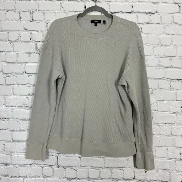 Theory Womens Easy Sweatshirt Easy Waffle Knit Top Size M Pima Cotton Ash Gray - Picture 4 of 14